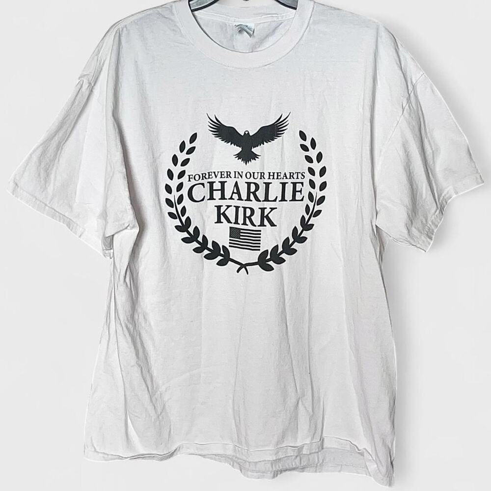 MENS White Charlie Kirk Remembrance Black Graphic T-Shirt - Size XL